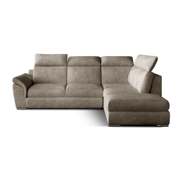 Beżowy aksamitny rozkładany/ze schowkiem narożnik (prawostronny/w kształcie litery L) Loreto – ELTAP