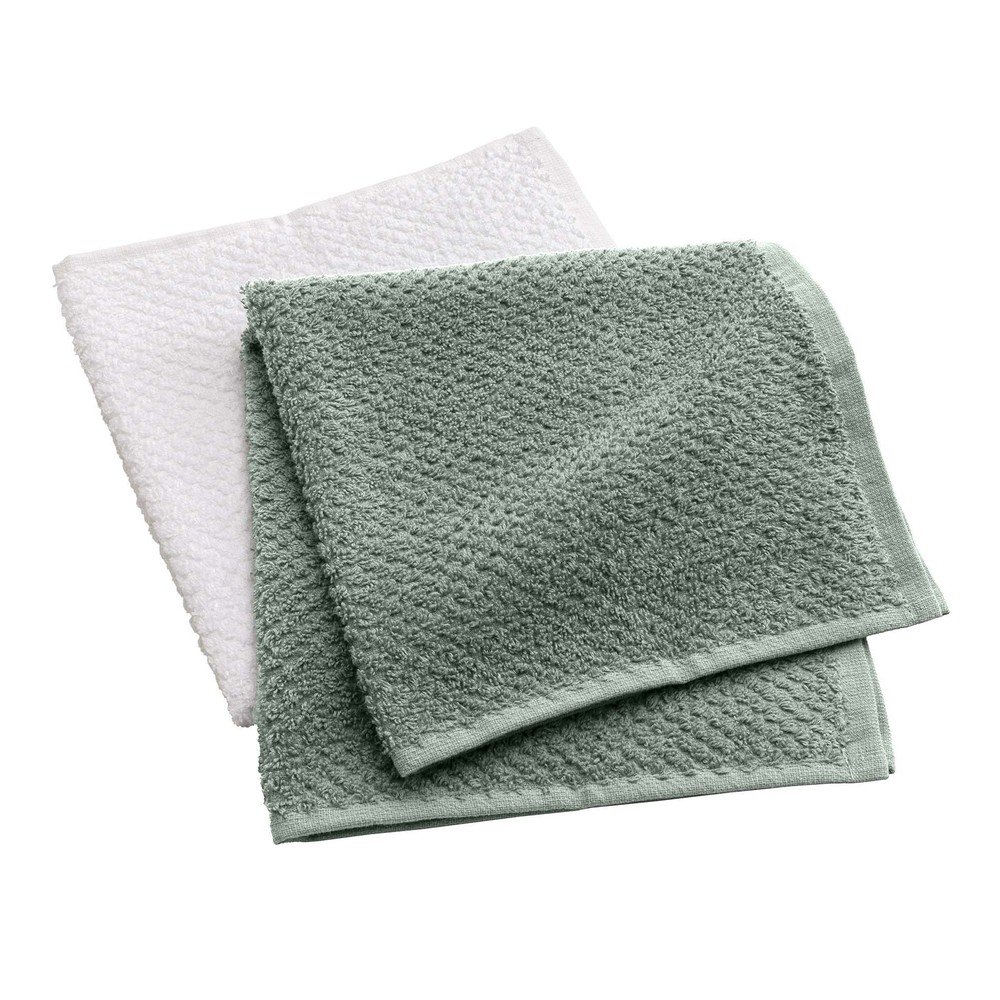 Białe/zielone bawełniane ręczniki frotte zestaw 2 szt. 50x50 cm Gourmet – douceur d'intérieur
