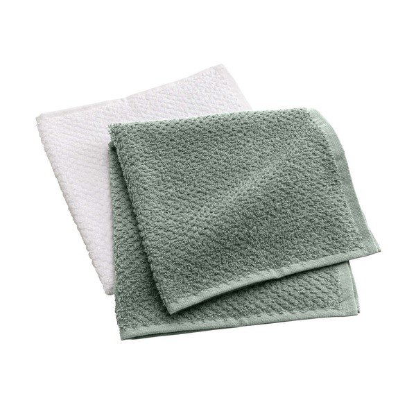 Białe/zielone bawełniane ręczniki zestaw 2 szt. frotte 50x50 cm Gourmet – douceur d'intérieur
