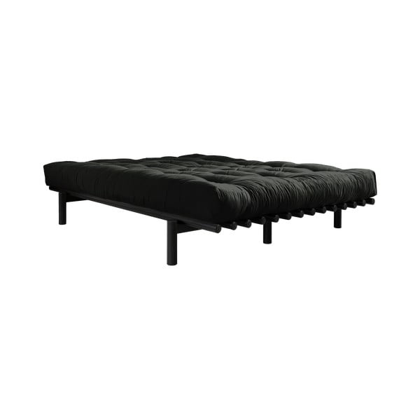 Łóżko dwuosobowe z drewna sosnowego z materacem Karup Design Pace Comfort Mat Black/Black, 140x200 cm