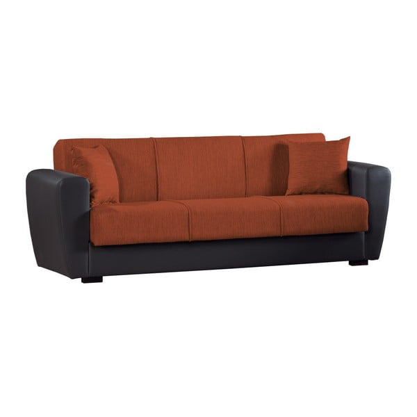 Pomarańczowo-czarna trzyosobowa sofa rozkładana ze schowkiem Esidra Comfort
