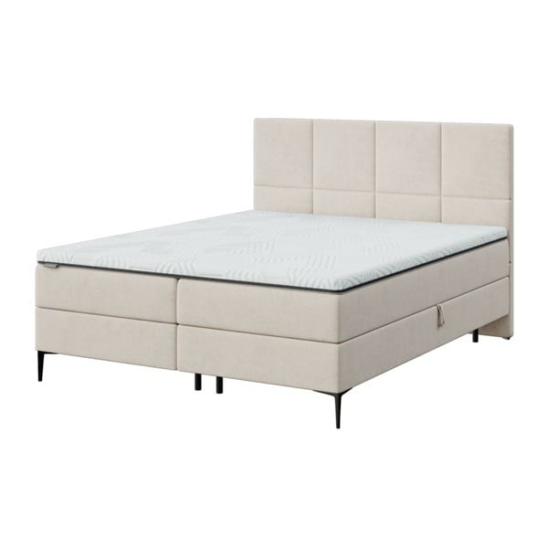 Beżowe łóżko boxspring ze schowkiem 160x200 cm Bufo – MESONICA