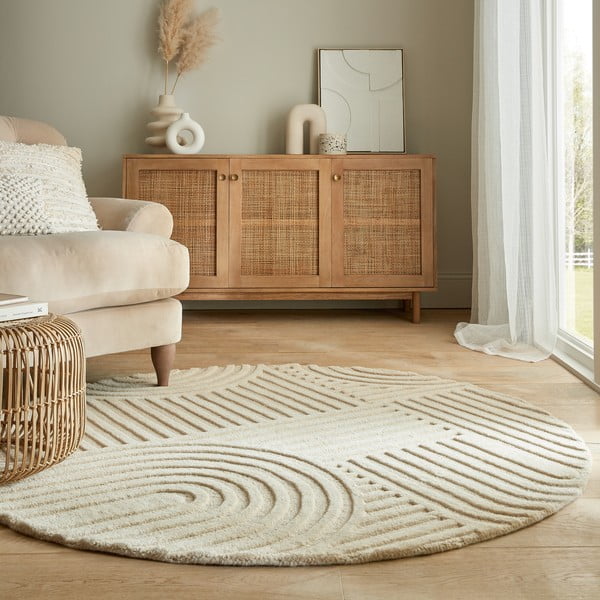 Beżowy okrągły dywan wełniany ø 160 cm Zen Garden – Flair Rugs-image-1