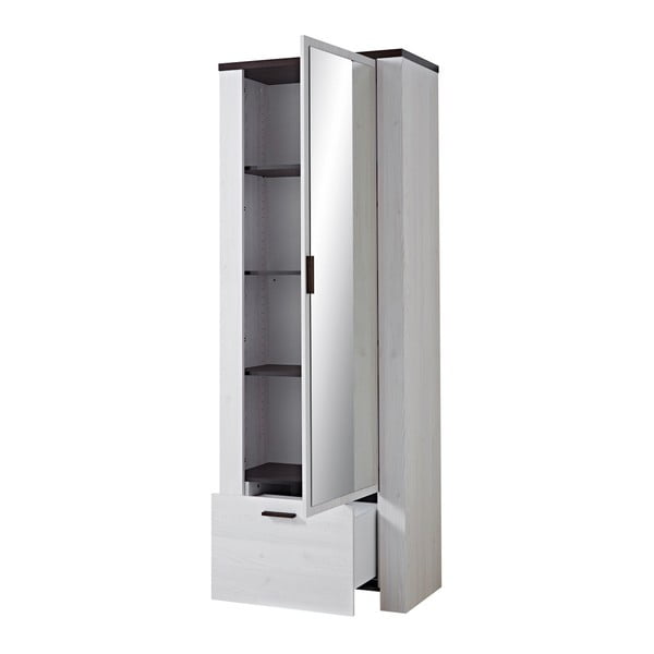 Biała szafa z dekorem lakierowanego ciemnego drewna dębowego z lustrem Germania Havanna-image-3