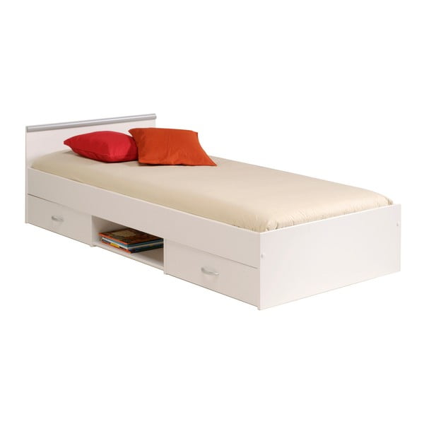 Białe łóżko 1-osobowe z 2 szufladami Parisot Apollina, 90x200 cm