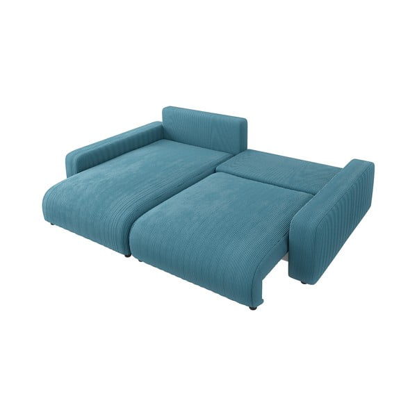 Turkusowy sztruksowy rozkładany narożnik Sara – Ropez-image-3