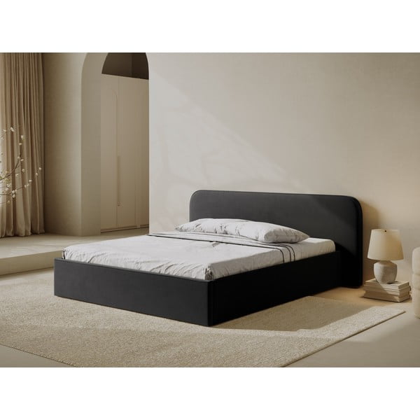 Czarne tapicerowane łóżko dwuosobowe ze schowkiem i stelażem 180x200 cm Elizabeth – Micadoni -image-2