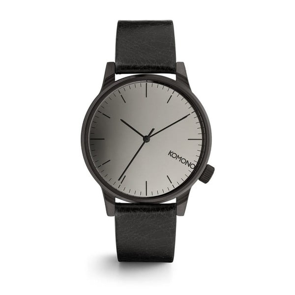 Czarny zegarek unisex ze skórzanym paskiem Komono Mirror