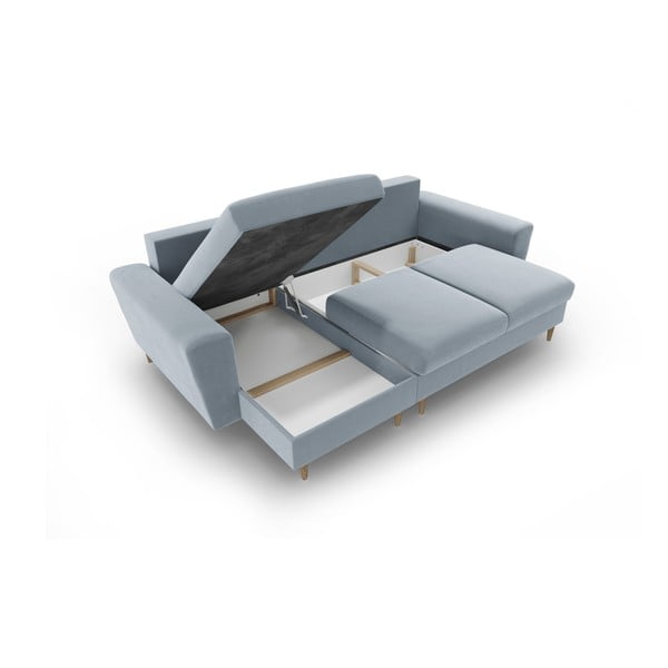 Jasnoniebieski aksamitny rozkładany narożnik ze schowkiem Kyoto – Cosmopolitan Design-image-3