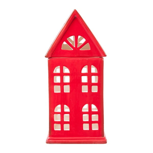 Czerwony świecznik Clayre & Eef Christmas House, 11x23 cm
