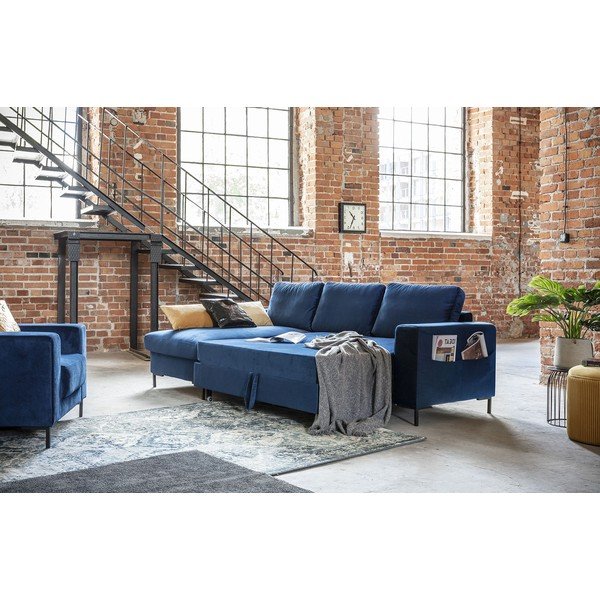 Granatowy aksamitny narożnik rozkładany Miuform Lofty Lilly, lewostronny-image-4