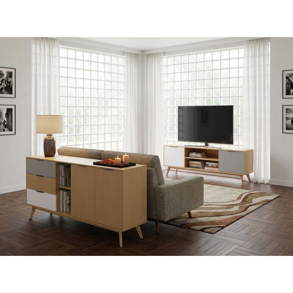 Szafka pod TV z drewna sosnowego 140x53 cm Elfa – Marckeric-image-2