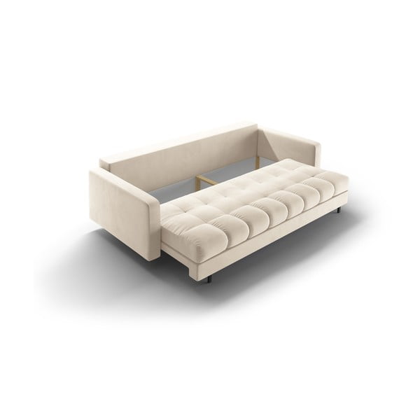 Kremowa aksamitna rozkładana sofa ze schowkiem 222 cm Bali – Cosmopolitan Design-image-4