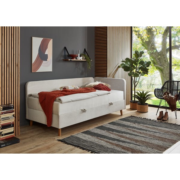 Beżowe tapicerowane łóżko jednoosobowe ze schowkiem 90x200 cm Cabana – Meise Möbel-image-1