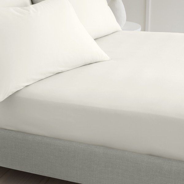 Kremowe prześcieradło z perkalu bawełnianego z gumką 90x190 cm Cotton Percale – Bianca-image-1