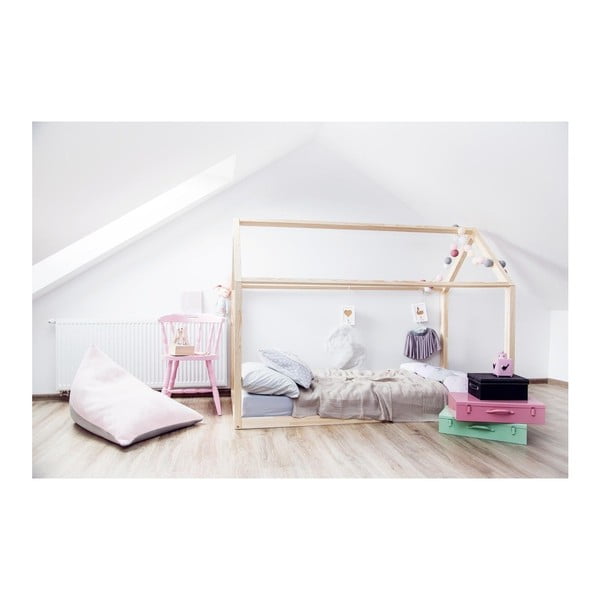 Drewniane łóżko dziecięce w kształcie domku LUSY 90x190 cm
