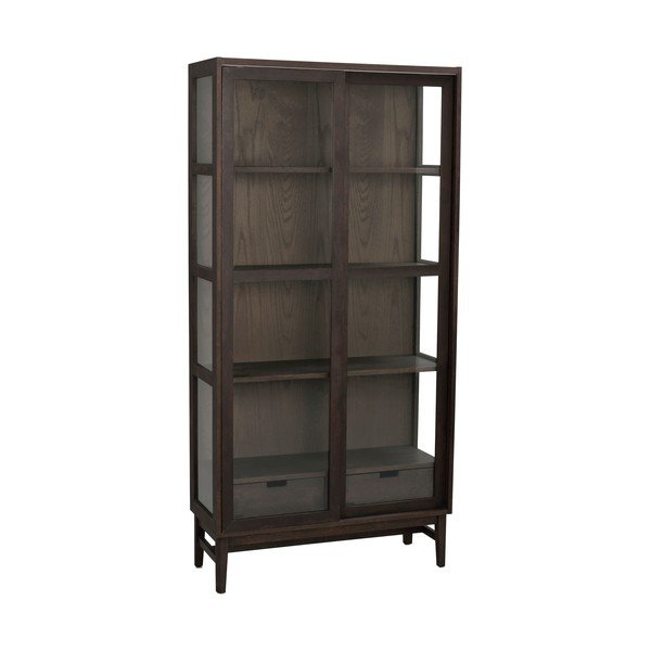 Brązowa witryna w dekorze dębu z drzwiami przesuwnymi 100x203 cm Hazelton – Rowico-image-2