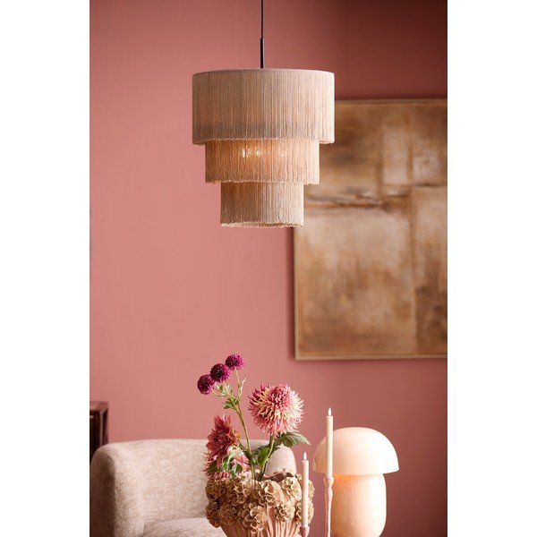 Szarobrązowa lampa wisząca z tekstylnym kloszem ø 10 cm Malaika – Light & Living-image-1