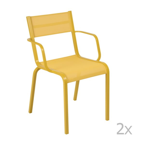 Komplet 2 żółtych metalowych krzeseł ogrodowych Fermob Oléron Arms