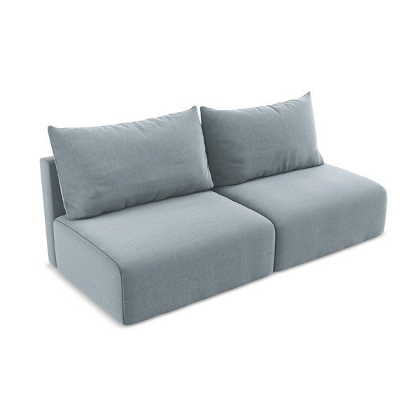 Niebieska aksamitna rozkładana/ze schowkiem sofa 216 cm Kalena – Makamii-image-3