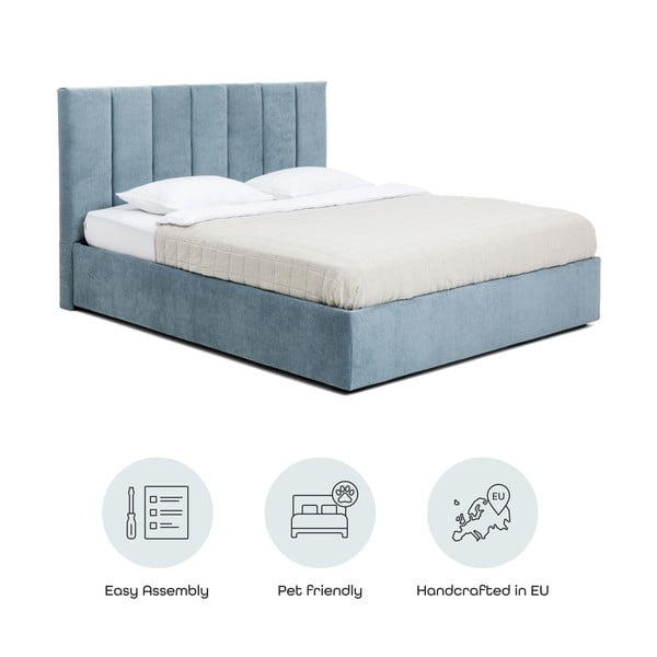Niebieskie tapicerowane łóżko dwuosobowe ze schowkiem i stelażem 160x200 cm Thessa Bold Line – Bonami Selection-image-4