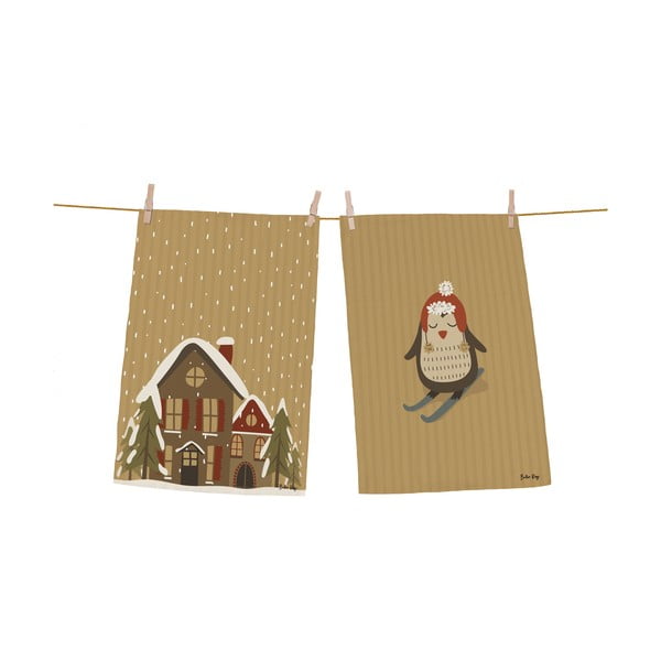Bawełniane ścierki zestaw 2 szt. ze świątecznym motywem 50x70 cm Snowing Day – Butter Kings