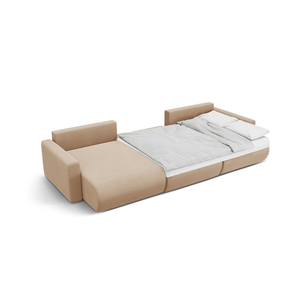 Jasnobrązowy aksamitny rozkładany narożnik ze schowkiem (w kształcie litery U) Belfast – Cosmopolitan Design-image-4