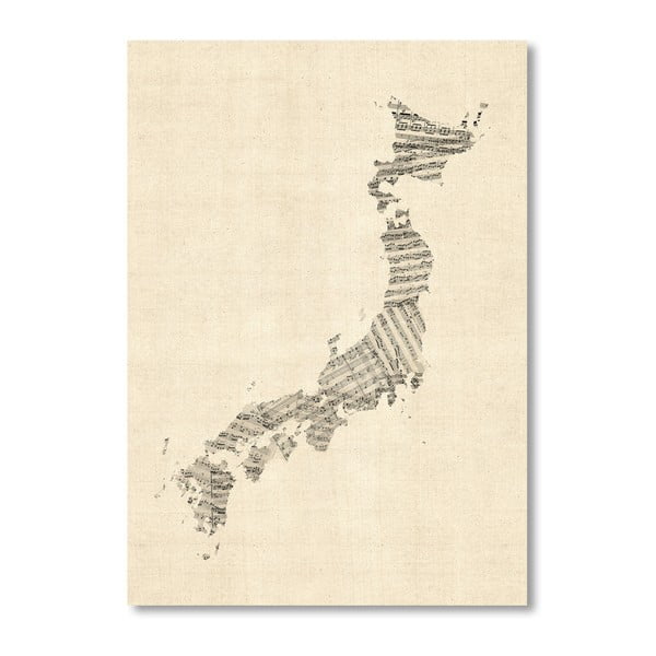 Plakat z szarą mapą Japonii Americanflat Music, 60x42 cm