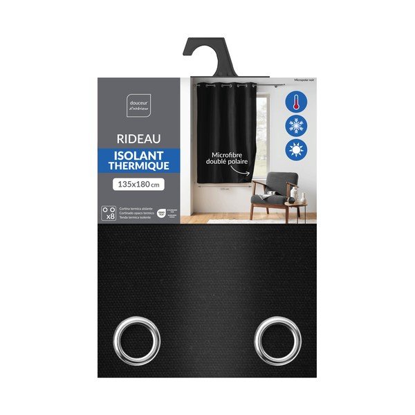 Czarna zasłona termiczna/częściowo zaciemniająca (dimout) z mikrowłókna 135x180 cm Micropolar – douceur d'intérieur-image-3