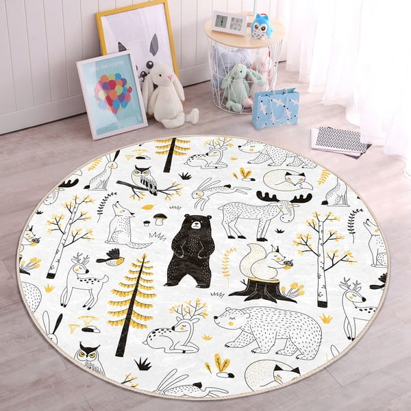 Żółto-biały dywan dziecięcy ø 100 cm Comfort – Mila Home-image-4