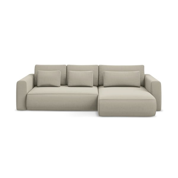 Beżowy aksamitny rozkładany/ze schowkiem narożnik (prawostronny/z szezlongiem) Kapua – Makamii