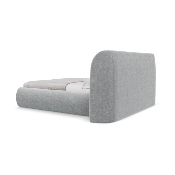 Jasnoszare tapicerowane łóżko dwuosobowe ze schowkiem i stelażem 160x200 cm Hauke – Makamii-image-4