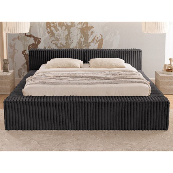 Czarne tapicerowane łóżko dwuosobowe ze schowkiem i stelażem 160x200 cm Cloe – Ropez-image-4