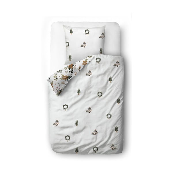 Biała pościel jednoosobowa z satyny bawełnianej 140x200 cm Festive Flowers – Butter Kings-image-2