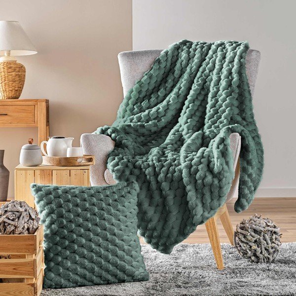 Zielony koc z mikropluszu 220x240 cm Frosty – douceur d'intérieur-image-4