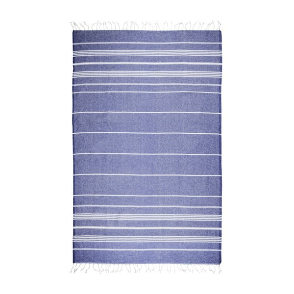 Ciemnoniebieski ręcznik kąpielowy hammam Kate Louise Classic, 180x100 cm