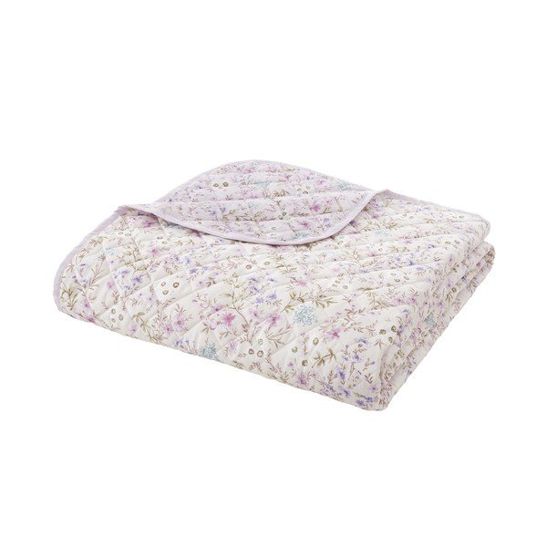 Lawendowo-beżowa bawełniana narzuta pikowana 220x230 cm Ditsy Floral – Bianca