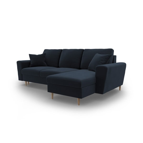 Ciemnoniebieski aksamitny rozkładany narożnik ze schowkiem Kyoto – Cosmopolitan Design-image-4