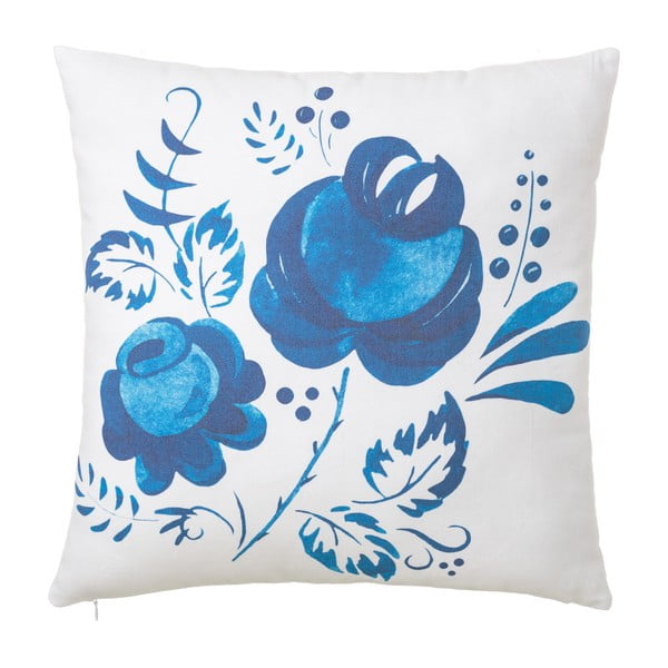 Niebiesko-biała poduszka Unimasa Flowers, 45x45 cm