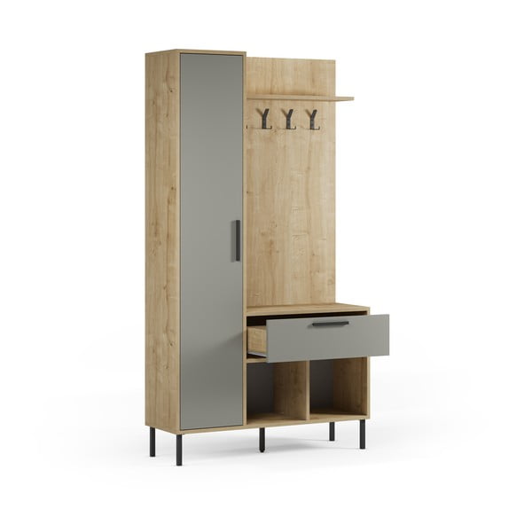 Zielono-naturalny zestaw do przedpokoju w dekorze dębu 108x195x35 cm Heidy – Marckeric-image-4