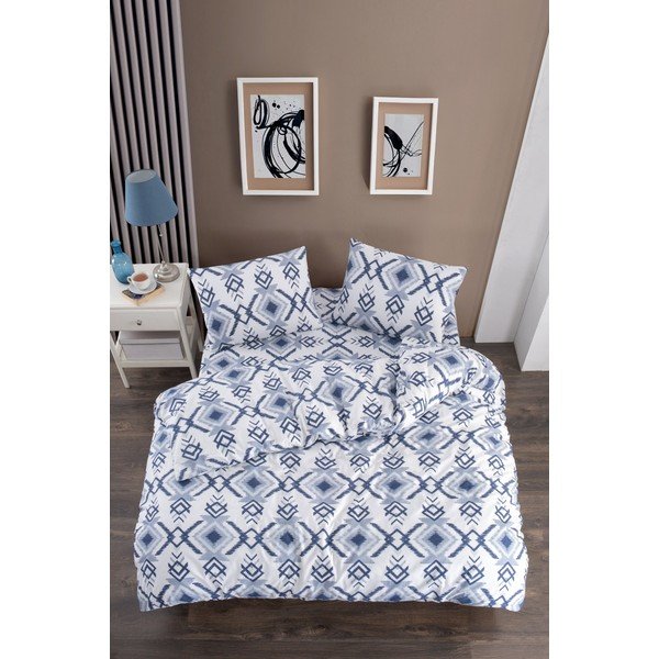 Biało-niebieska pościel jednoosobowa z prześcieradłem/3-częściowa 160x220 cm Geometric – Mila Home-image-1
