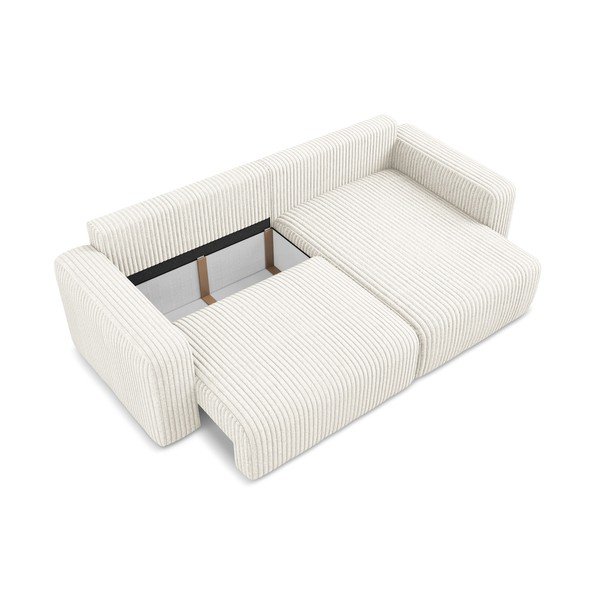 Kremowy sztruksowy rozkładany/ze schowkiem narożnik (prawostronny/z szezlongiem) Kona – Makamii-image-4