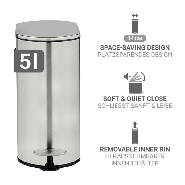 Kosz na śmieci z pedałem ze stali nierdzewnej w kolorze matowego srebra 5 l Collungo – Wenko-image-2