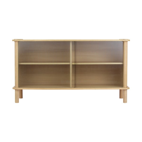 Witryna z litego drewna dębowego z drzwiami przesuwnymi w naturalnym kolorze 135x73,5x48 cm Italic – UMAGE