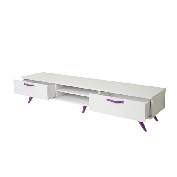 Biała szafka pod TV z fioletowymi nogami Magenta Home Coulour Series, szer. 180 cm