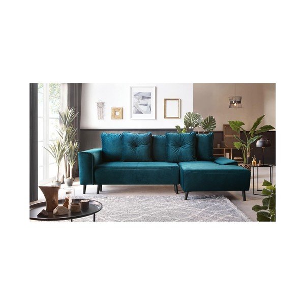 Morski aksamitny narożnik rozkładany Bobochic Paris Hera Bis, prawostronny-image-4