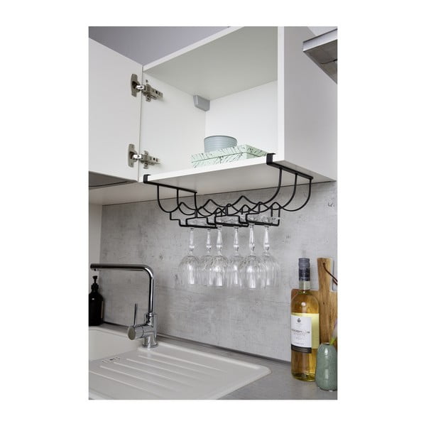 Czarny metalowy wieszak na kieliszki i butelki pod półkę Wenko-image-4