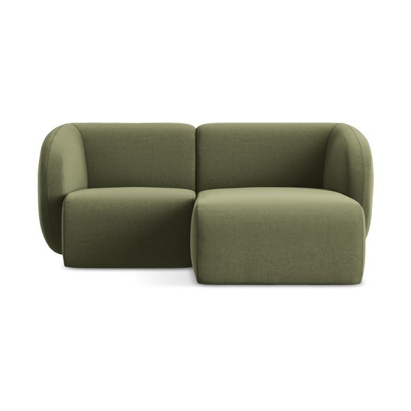 Zielony aksamitny narożnik (prawostronny/z szezlongiem) Lani – Makamii