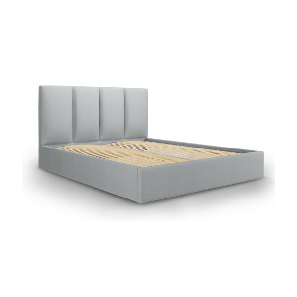 Szare tapicerowane łóżko dwuosobowe ze schowkiem ze stelażem 160x200 cm Juniper – Mazzini Beds