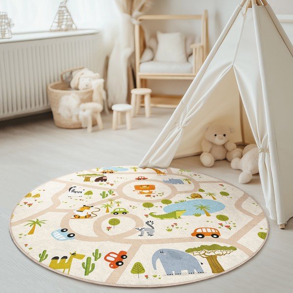 Dziecięcy dywan do zabawy odpowiedni do prania ø120 cm Savana Ride – Mila Home-image-1
